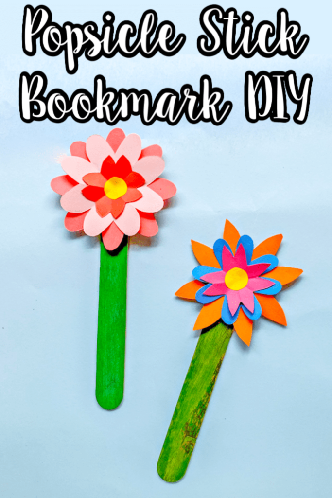Two flower bookmarks with craft sticks