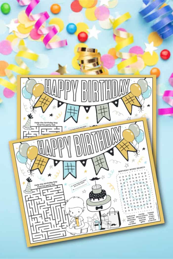 Birthday Boy Printable Placemats with coloring and activities