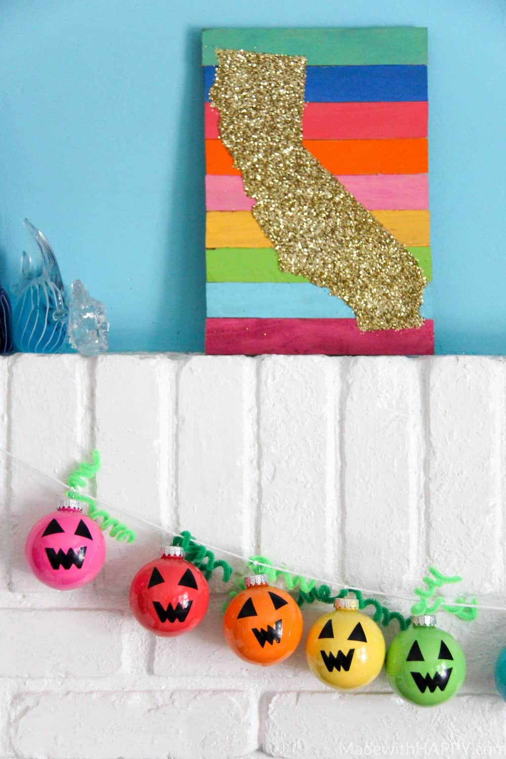 Rainbow Holiday Garland | Plastic Ornament Garland | Colorful Halloween Decorations | Bright Colored Ornaments | www.madewithhappy.com