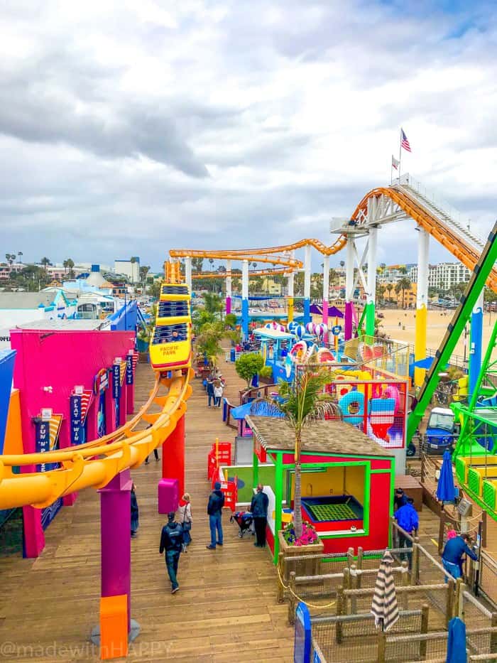 Fun colorful view of the rollercoaster on the Santa monica pier