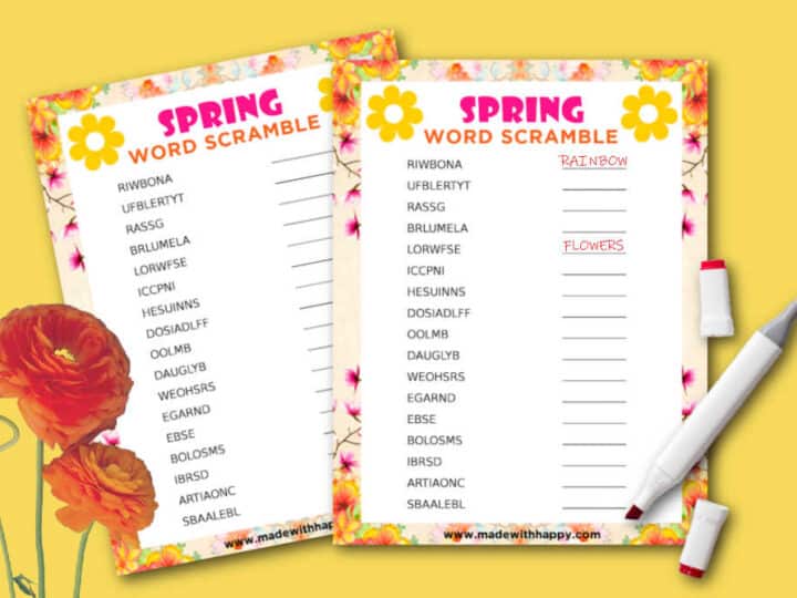 Free printable Spring Word Scramble