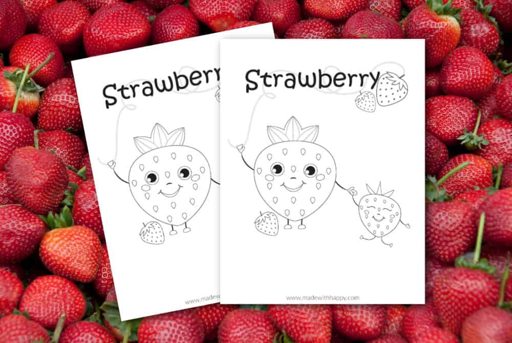 two coloring pages with strawberries on them