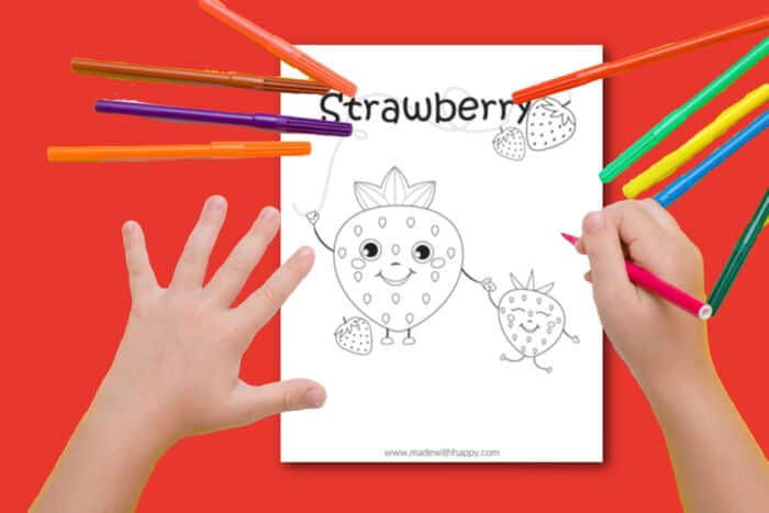 Child Coloring a Strawberry coloring page