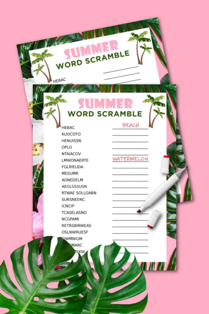 Summer Word Scramble with Answers