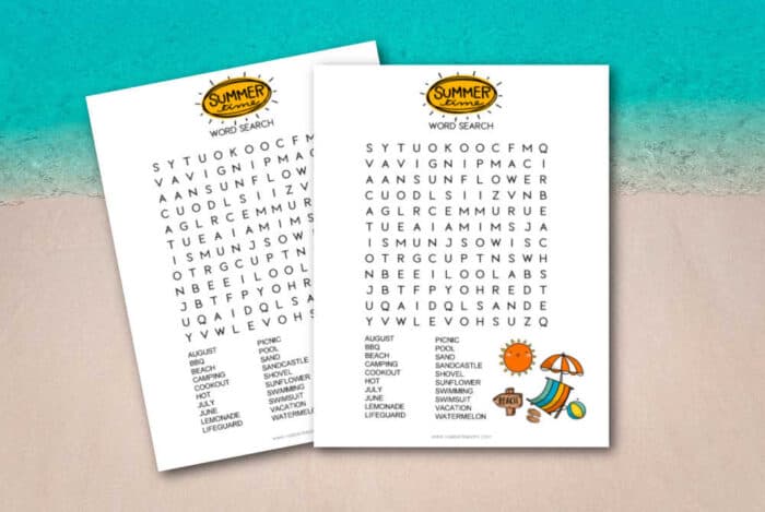 summer word search printable