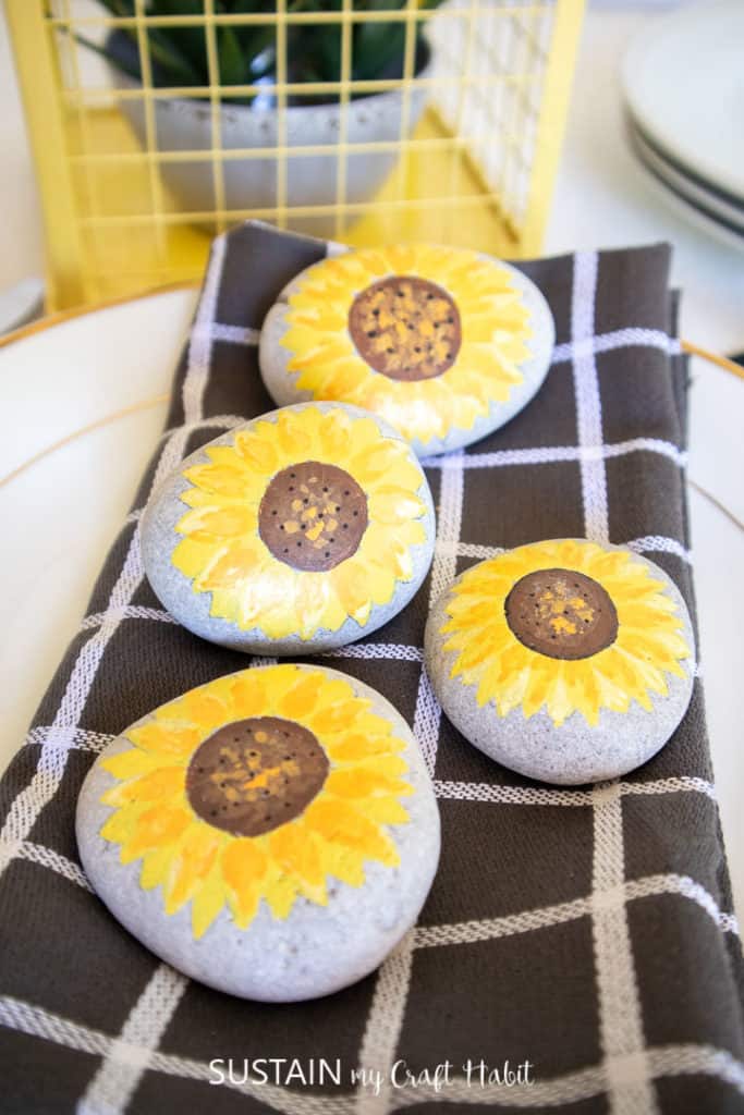 sunflower painted rocks