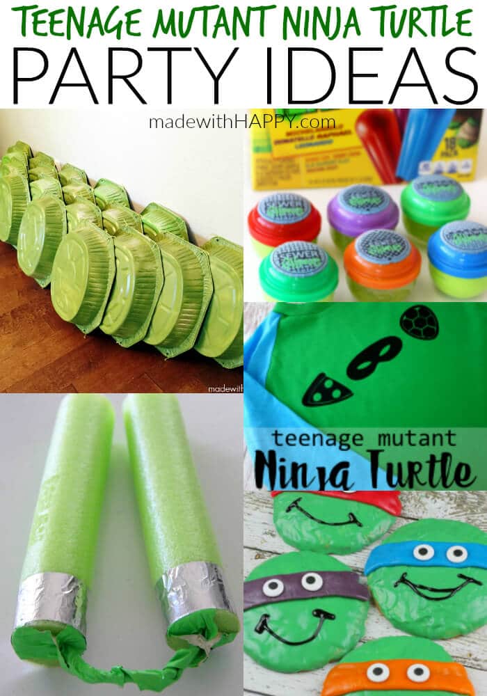 Teenage Mutant Ninja Turtle Party Ideas | TMNT Party Ideas | TMNT Shells | Pool Noodle Nunchucks | Ninja Turtle Cookies | www.madewithhappy.com