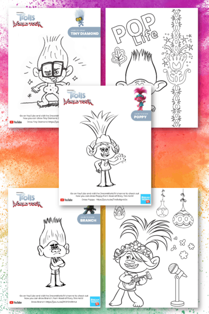 Trolls printable coloring sheets