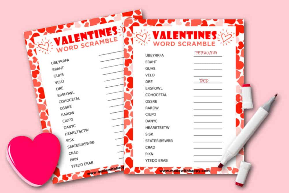 printable valentine's day word scramble