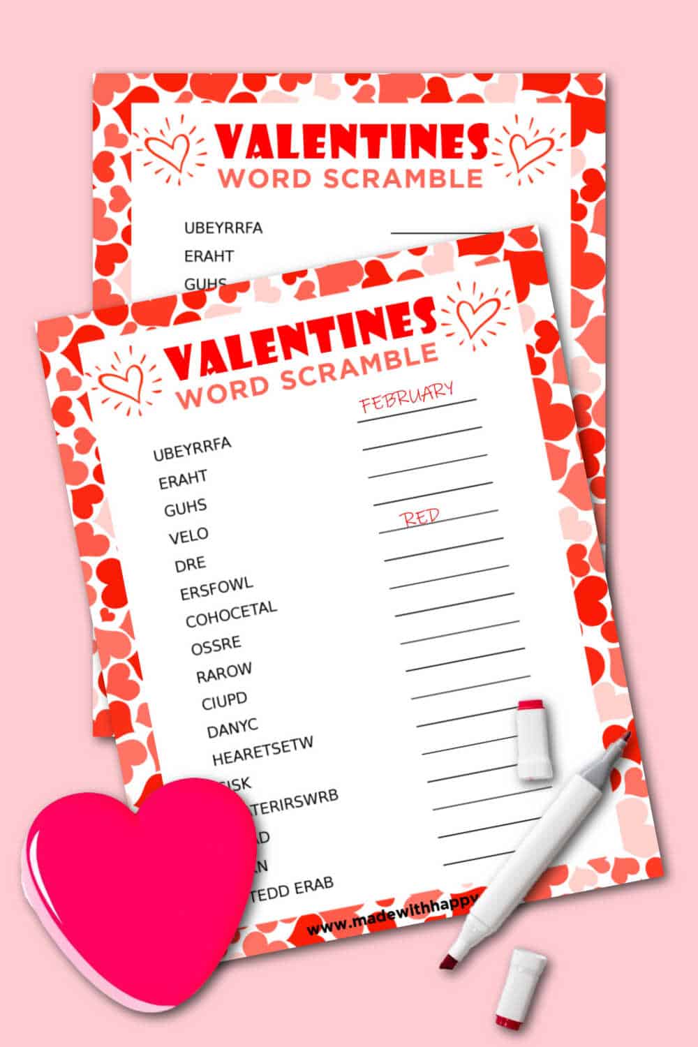 Valentine's Day Word Scramble, Valentine's Day Activities, Valentine  Games