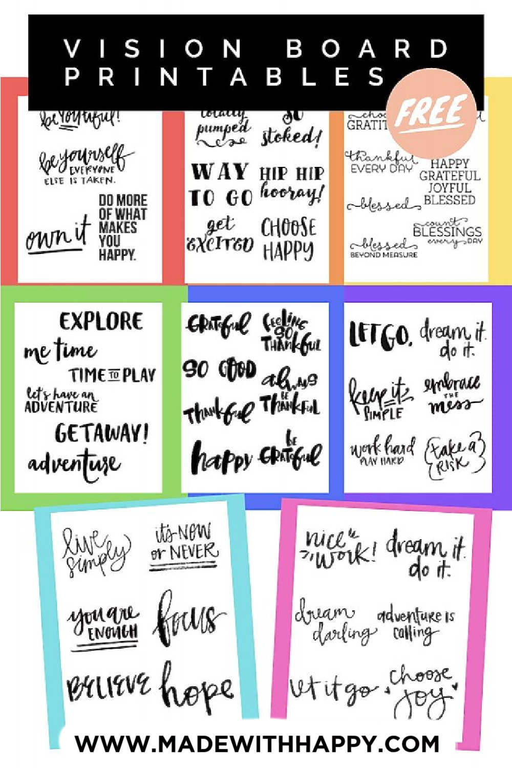 Vision Board Printable Inspirational Words, 75 Vision Board