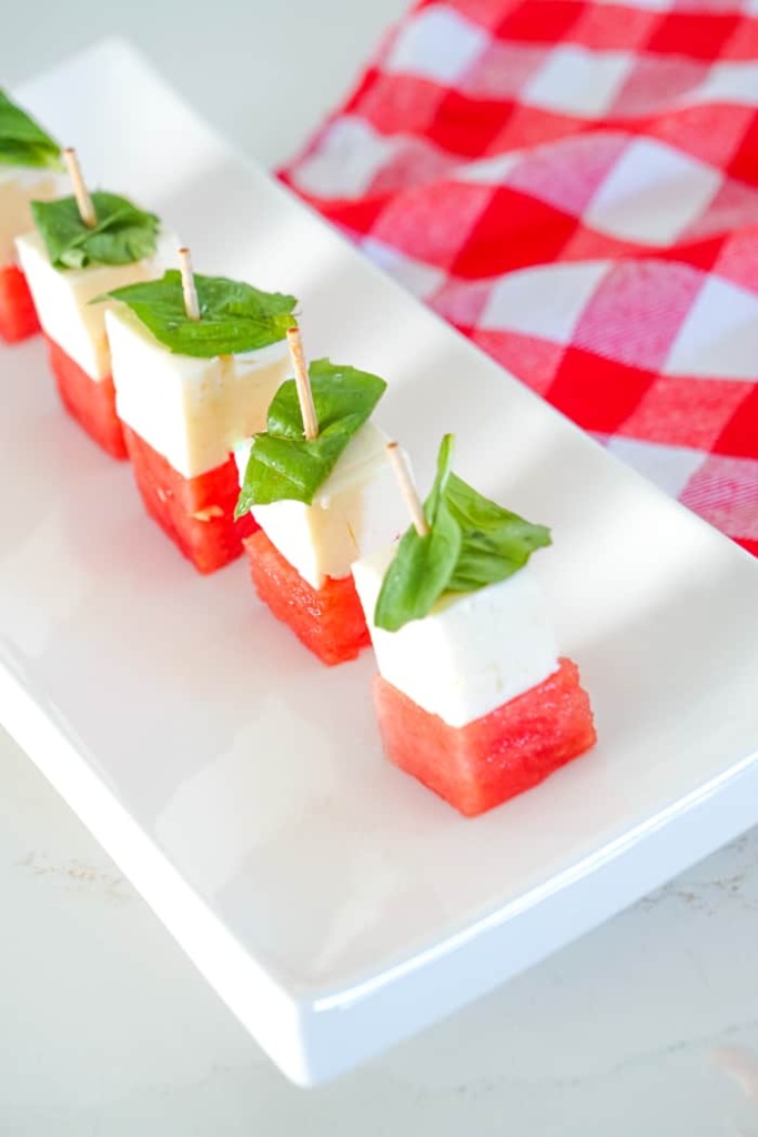 Watermelon Feta Basil Salad On a Stick - Summer Appetizer