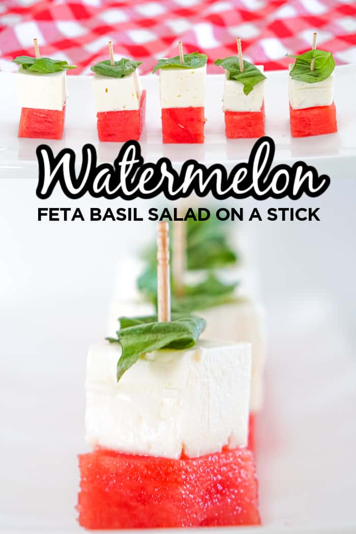 Watermelon Feta Basil Salad on a stick