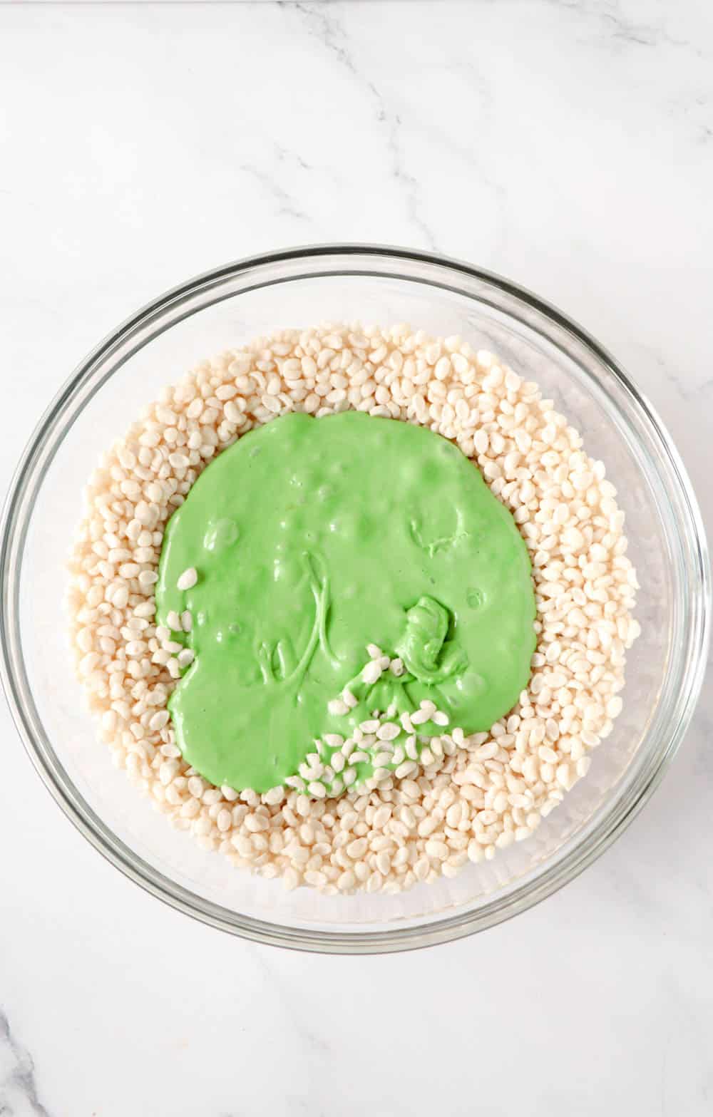 add green marshmallow to rice krispies