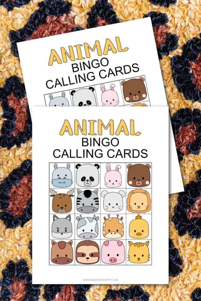 animal bingo calling cards