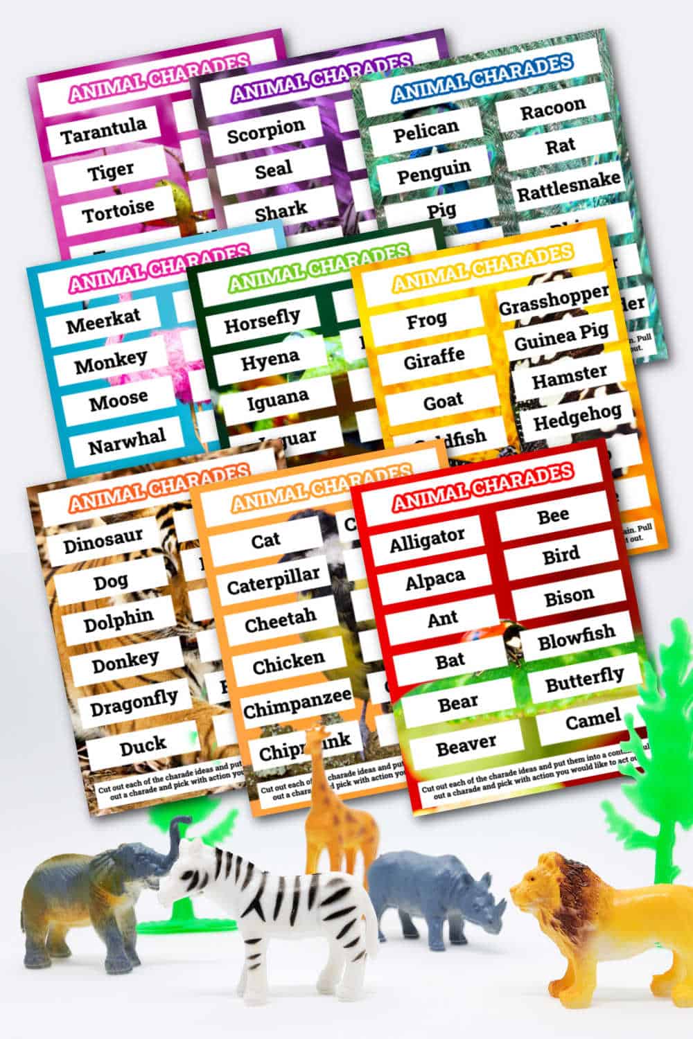 animal charades cards for kids