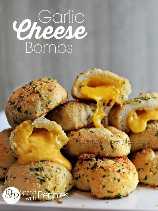 Easy Super Bowl Appetizers - Garlic Cheese Bombs oozing with cheese
