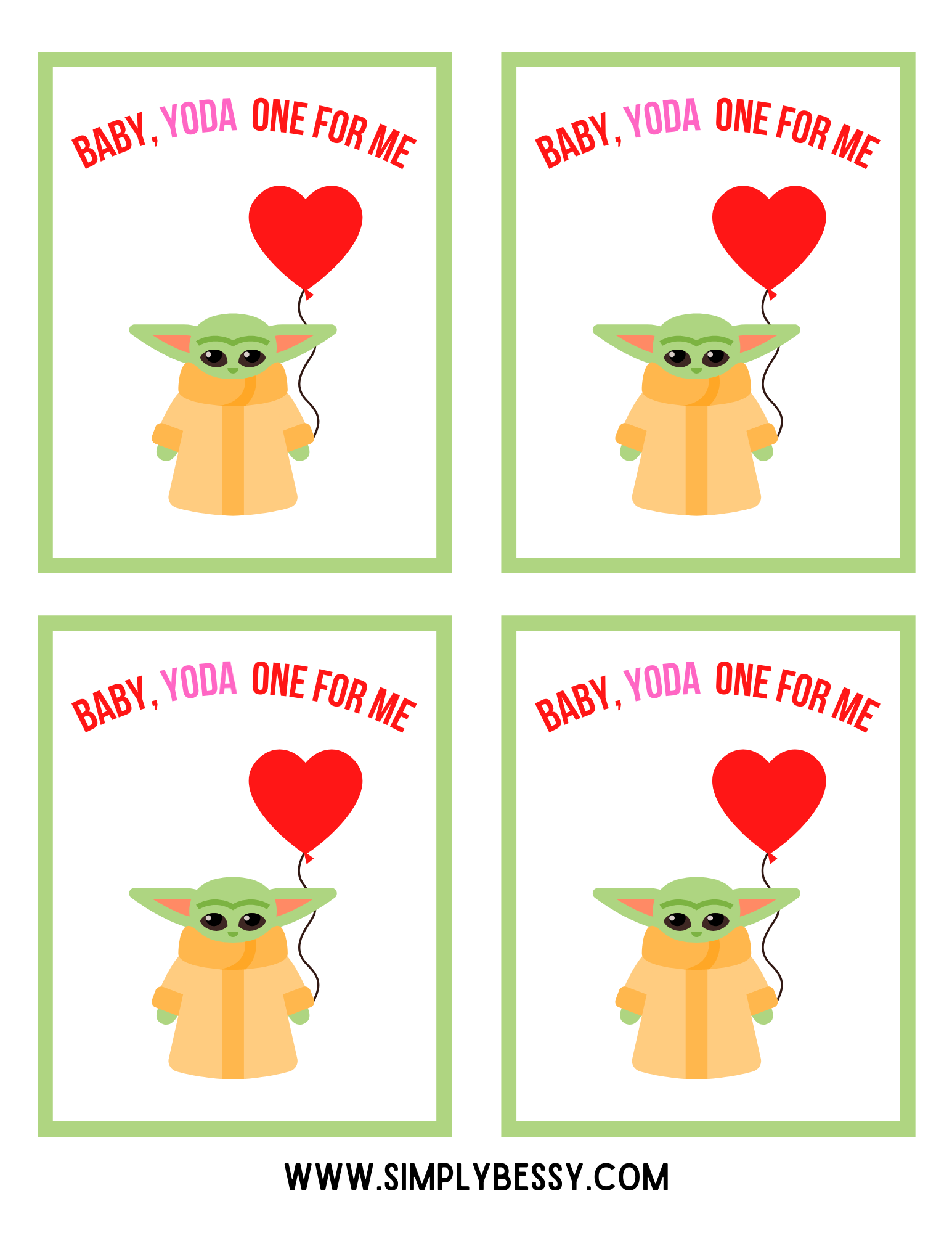 baby yoda free printable valentines