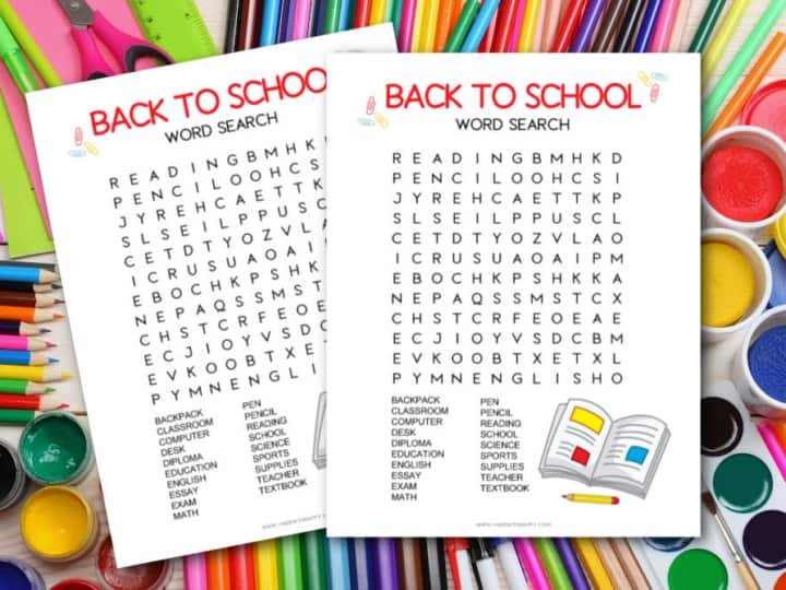 back to school printable word search