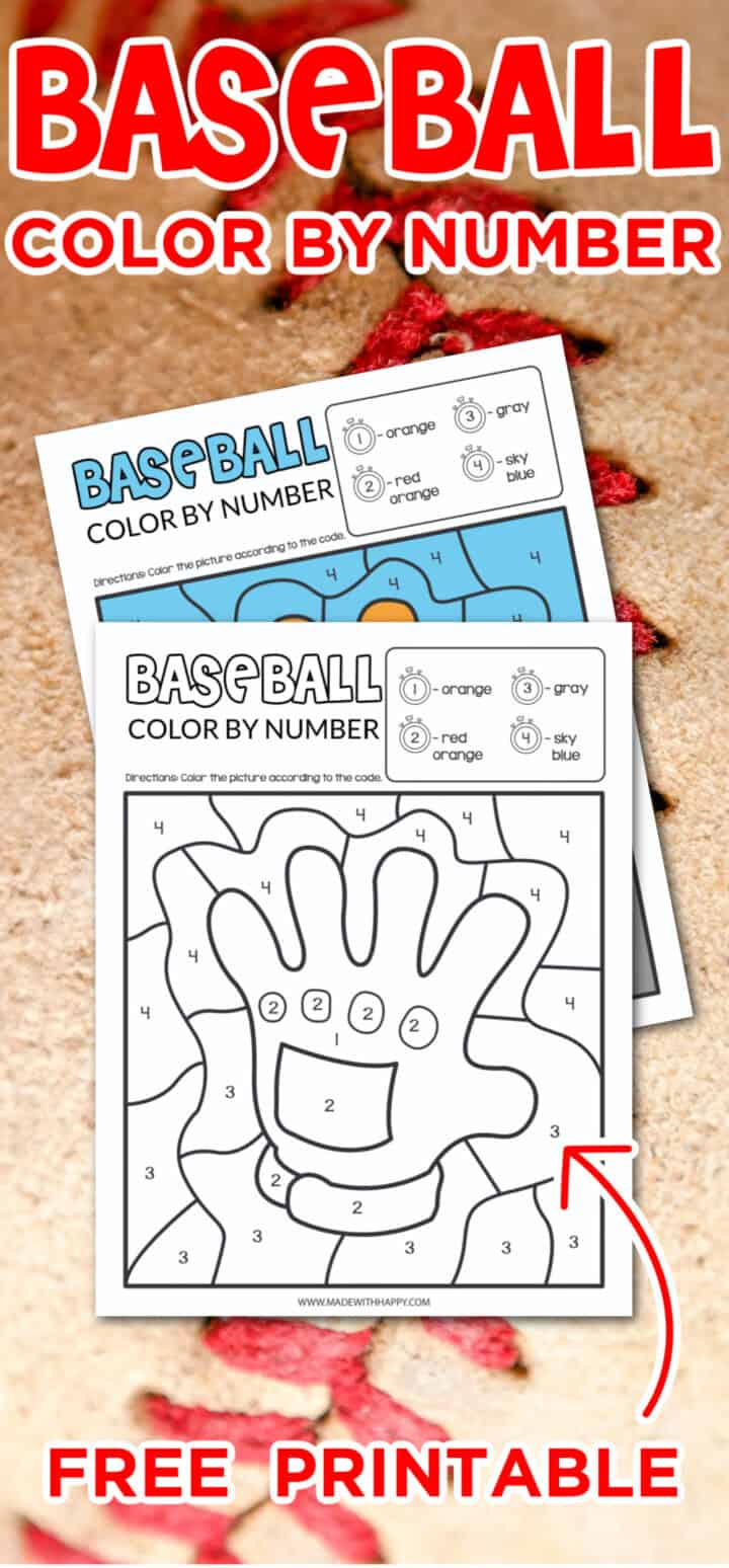 FREE Baseball Color By Number Printable - Made with HAPPY