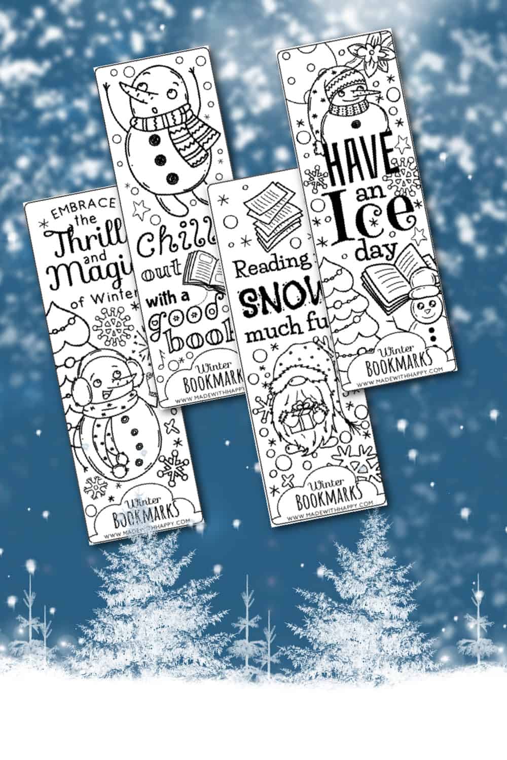 bookmarks to color Winter