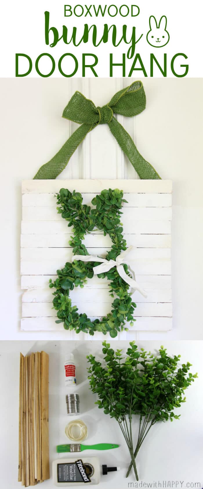 Boxwood Bunny Door Hang | Simple Easter Decor | Bunny Wreath | www.madewithHAPPY.com