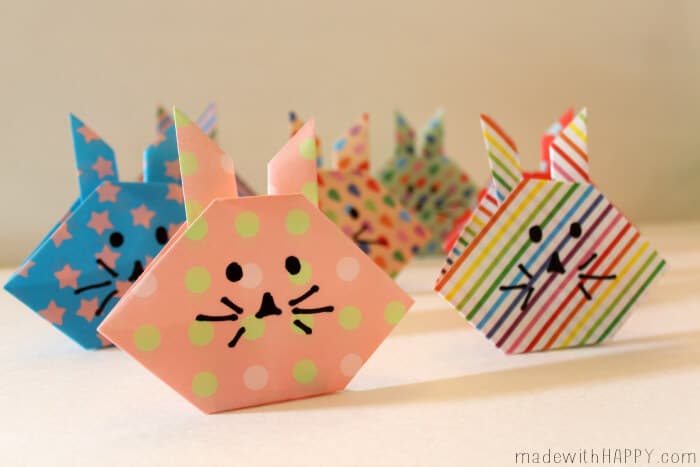 Bunny Origami - How To | Easter Decoration |Easter Kids Crafts | Bunny Place Settings | Easter Paper | www.madewithHAPPY.com