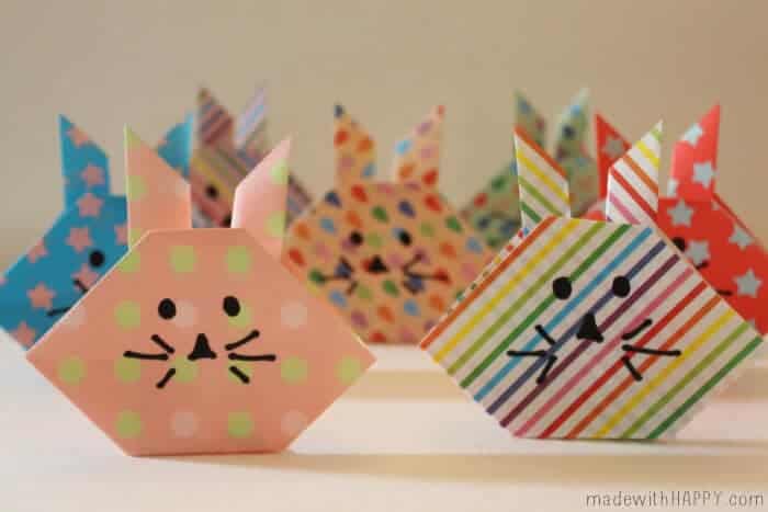 Bunny Origami - How To | Easter Decoration |Easter Kids Crafts | Bunny Place Settings | Easter Paper | www.madewithHAPPY.com