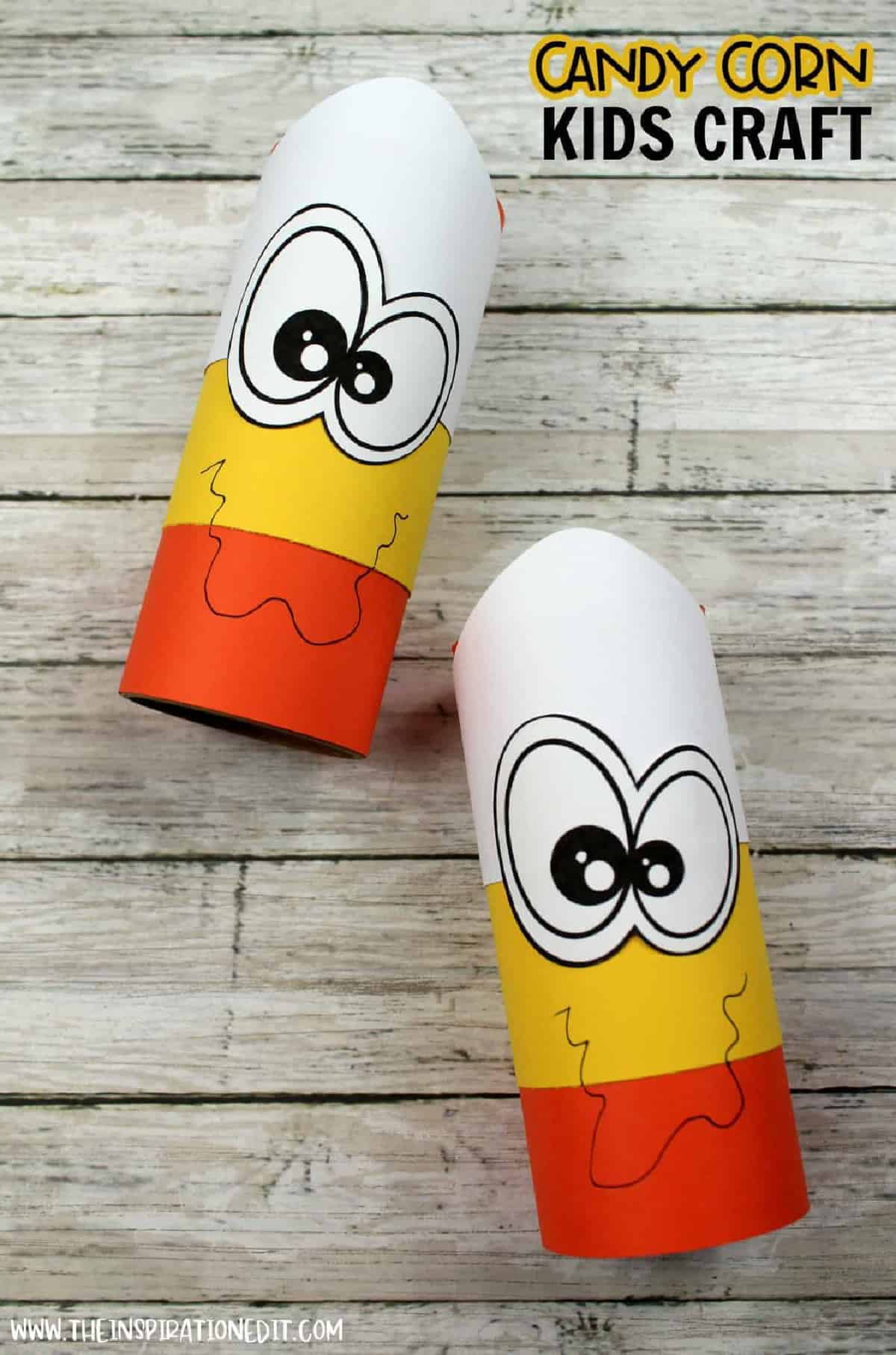 candy corn kids craft with toilet paper roll