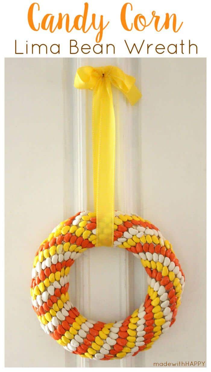 Candy Corn Lima Bean Wreath | Lima Bean Wreath | Halloween Wreath Craft | www.madewithHAPPY.com