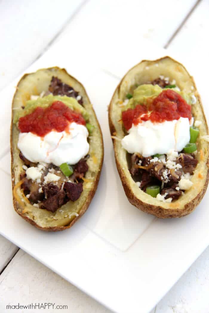 Carne Asada Potato Skins | Carne Asada Fries | Super Bowl Food | www.madewithHAPPY.com