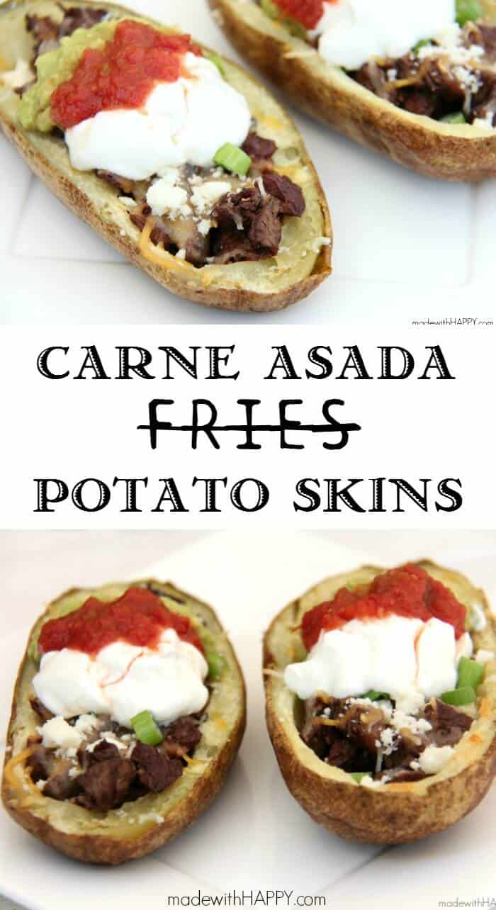 Carne Asada Potato Skins | Carne Asada Fries | Super Bowl Food | www.madewithHAPPY.com