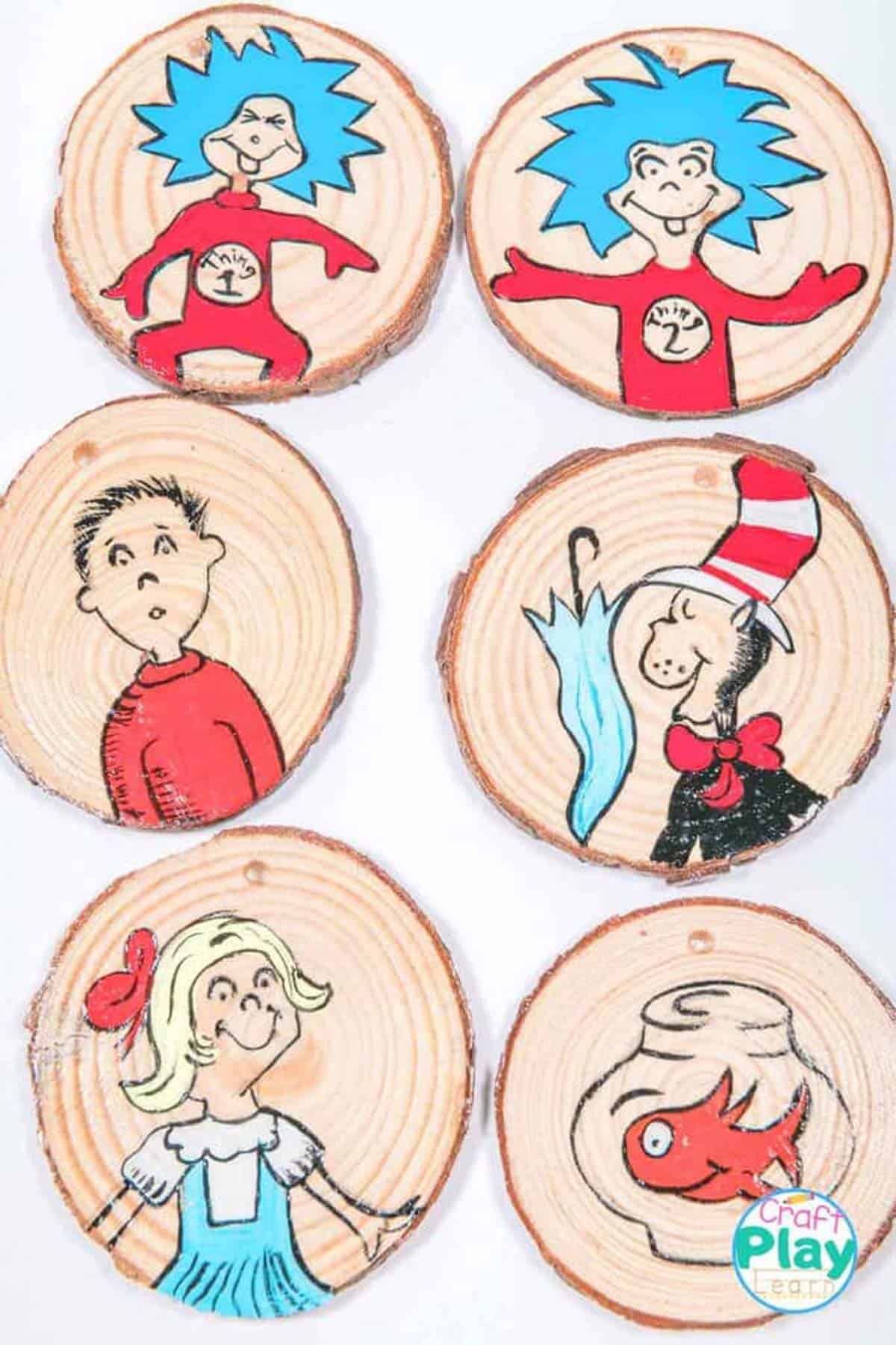 cat in the hat wood slices