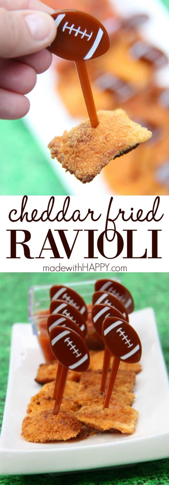 Cheddar Fried Ravioli | Game Day Appetizer | Kid friendly appetizers | www.madewithHAPPY.com