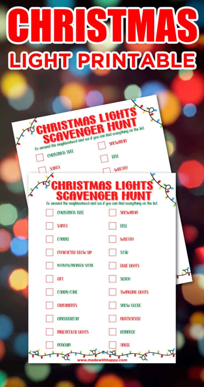 Christmas Light Scavenger Hunt Free Printable