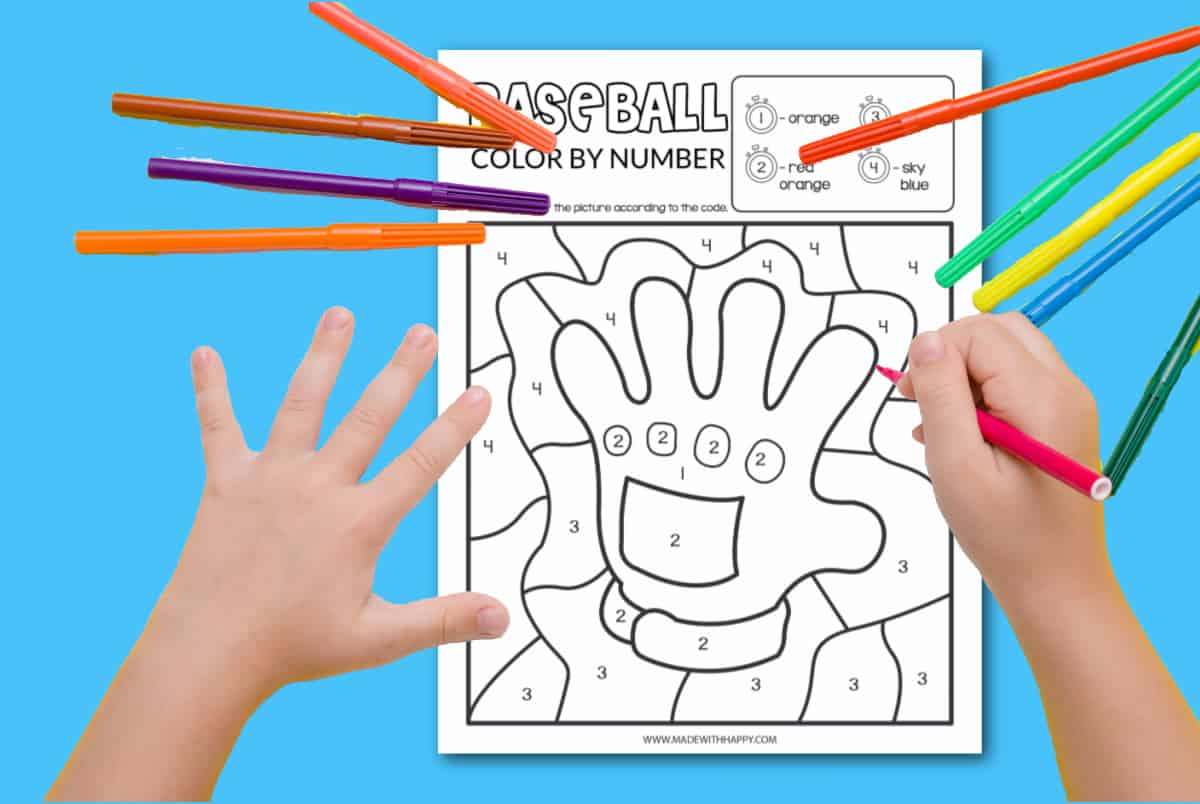 color by number baseball coloring pages