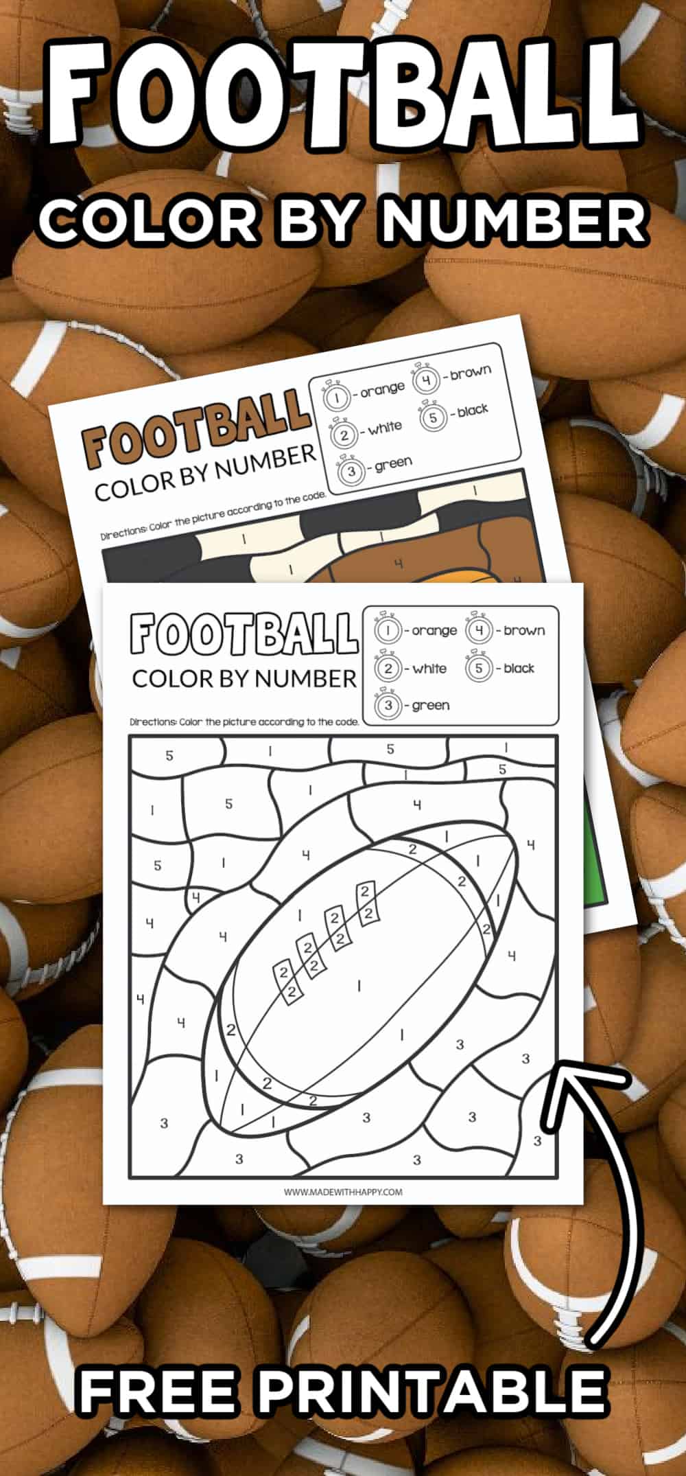 color by number football coloring pages