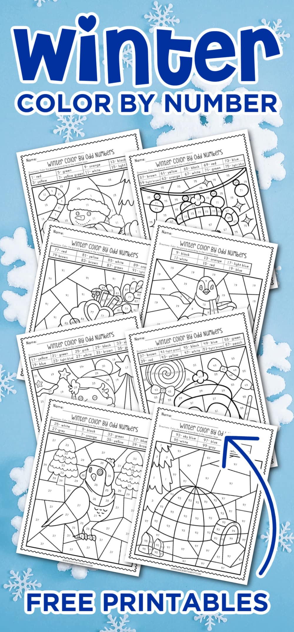 color by number winter free printable