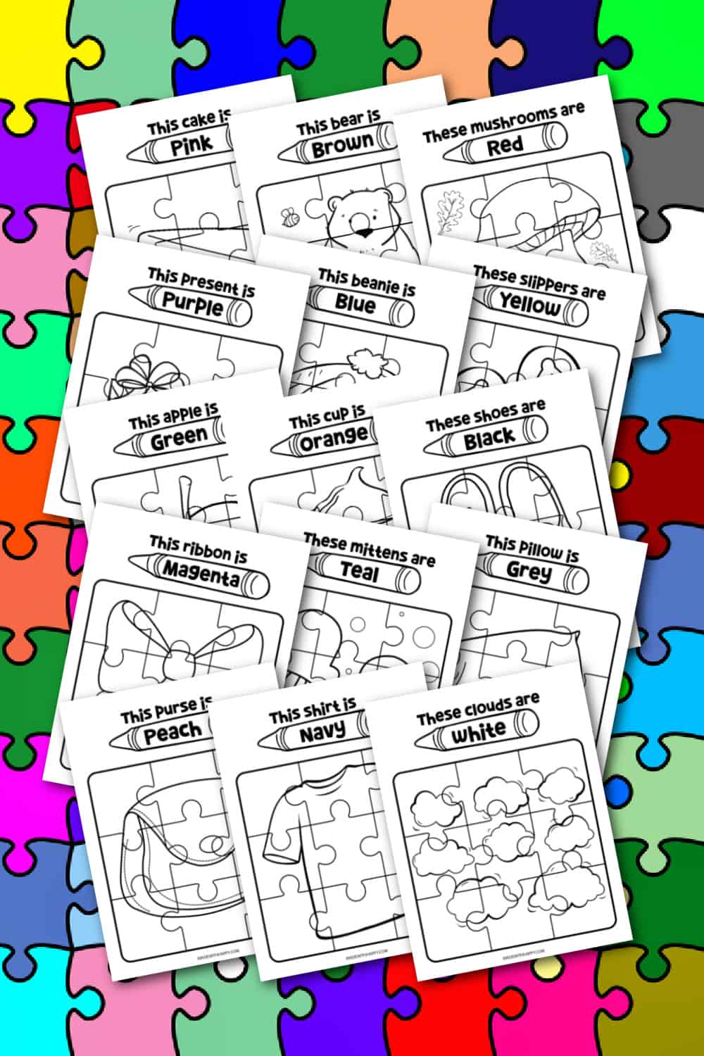 Rainbow Printable Color Puzzles Made With HAPPY