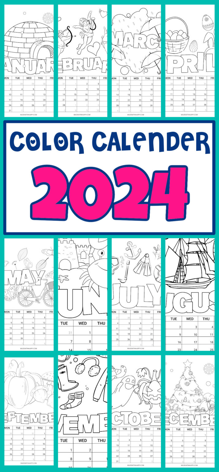 2024 Printable Coloring Calendar For Kids - Made with HAPPY