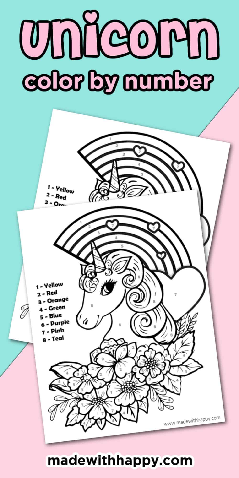 coloring by number unicorn