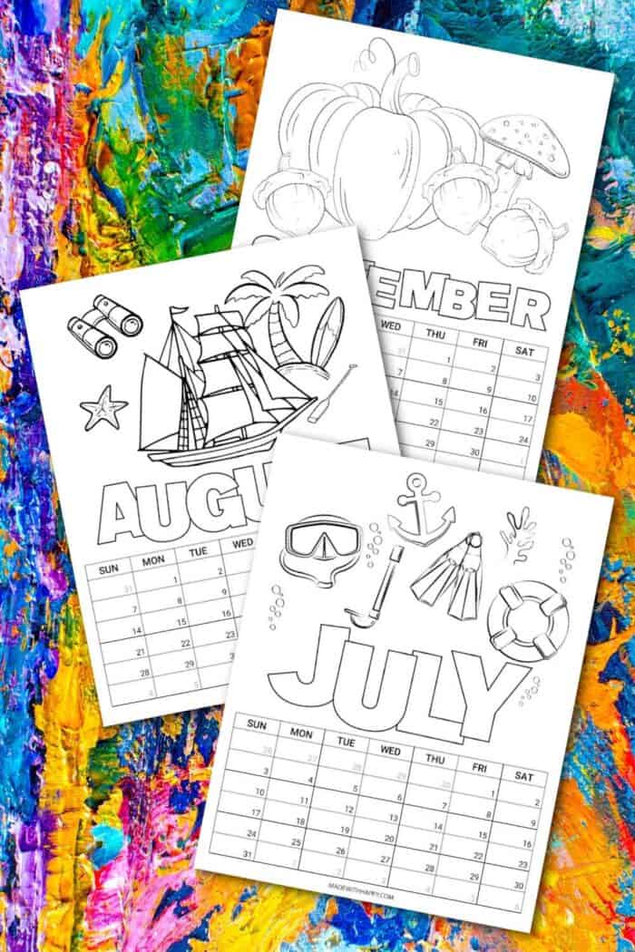 Coloring Calendar July August September