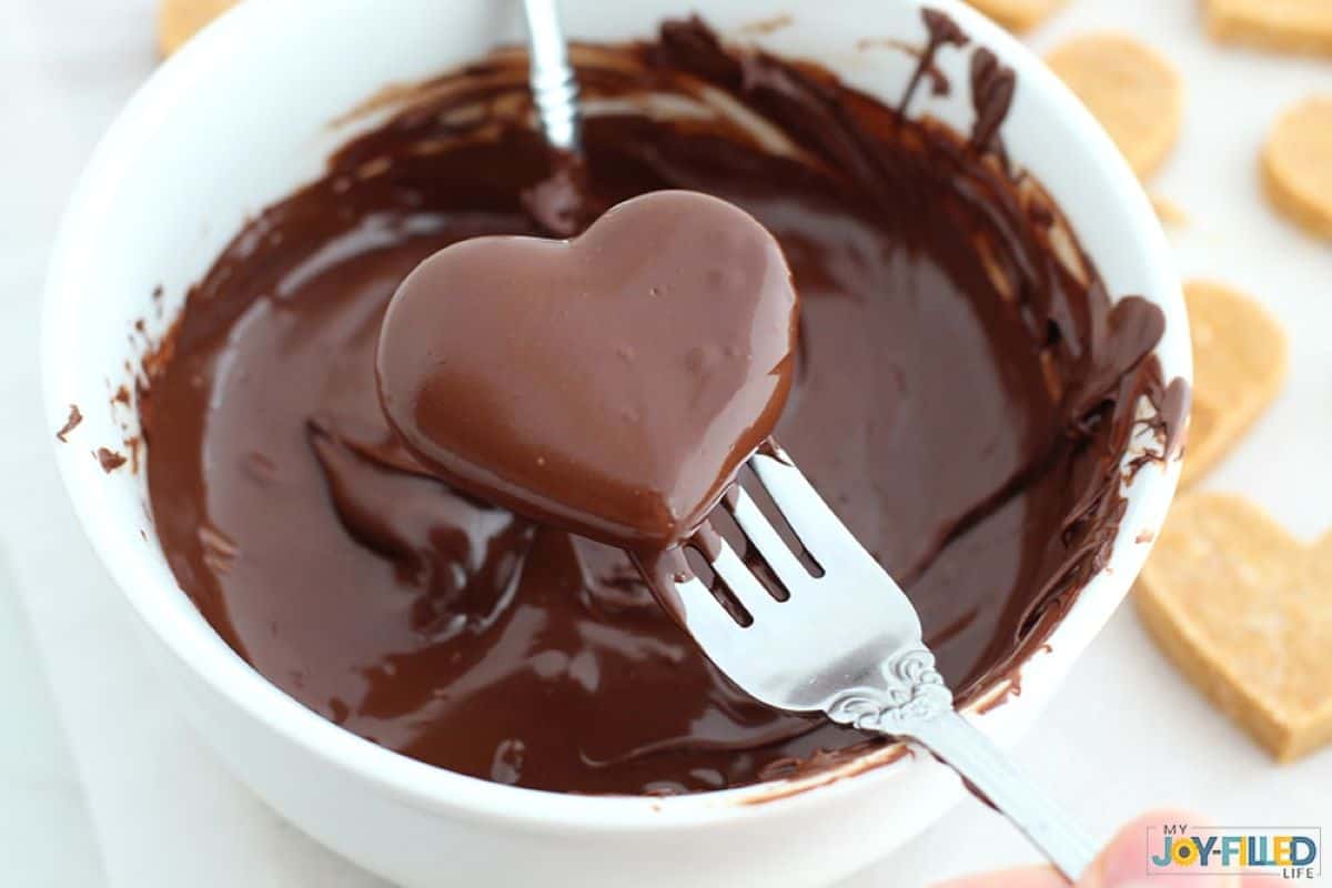Copycat Reeses Hearts Dip in Chocolate