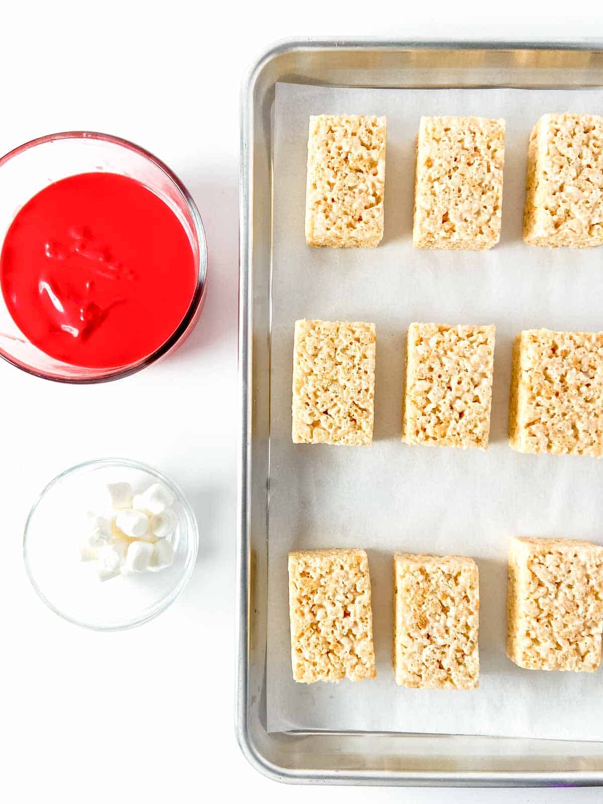 cut rice krispie treats into rectangles