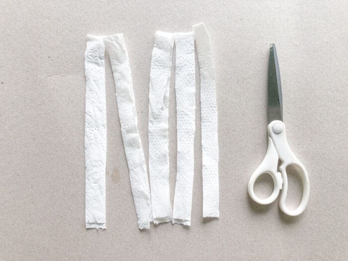 cut strips of toilet paper