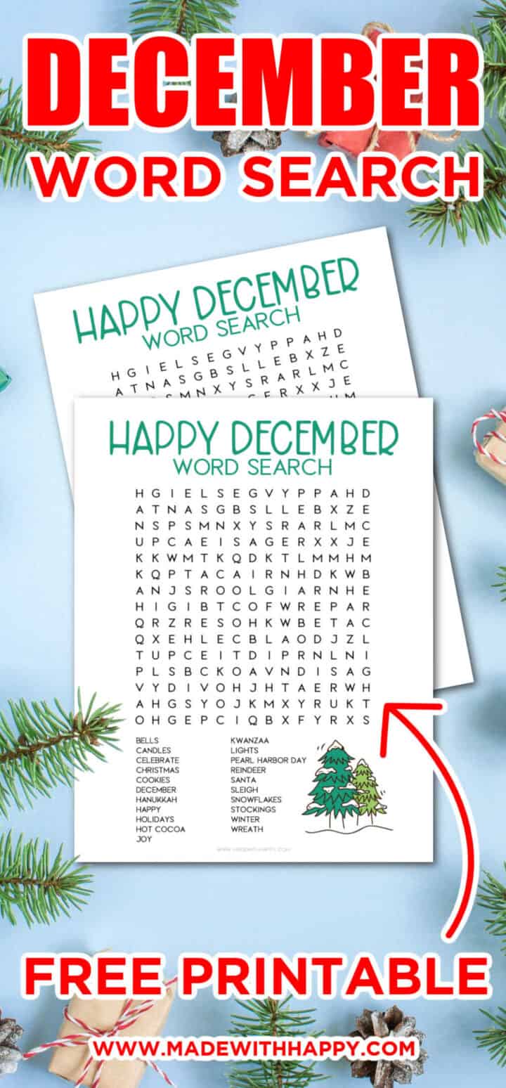 December Word Search [Free Printable] Made with HAPPY