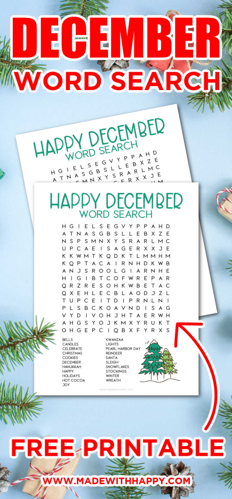 December Word Search [Free Printable] - Made with HAPPY