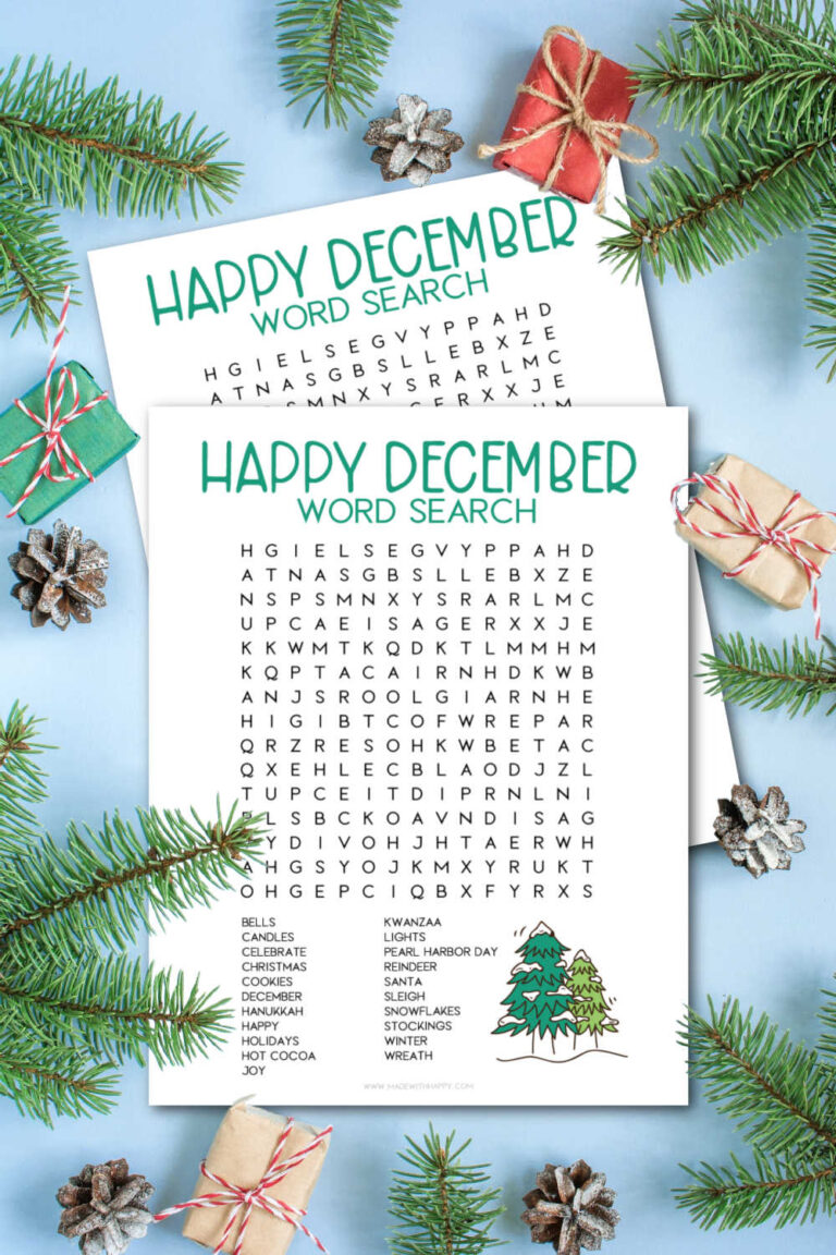 December Word Search Made with HAPPY