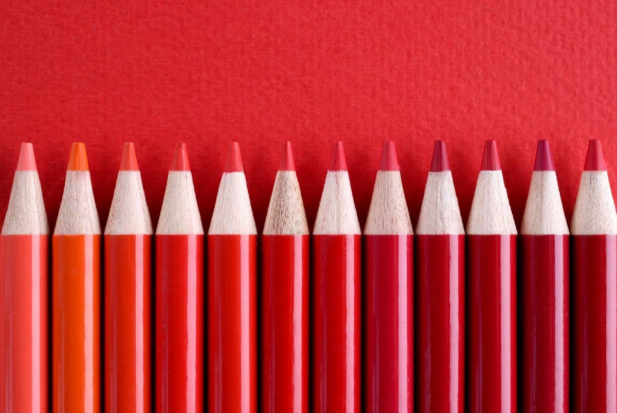 different shades of red pencils