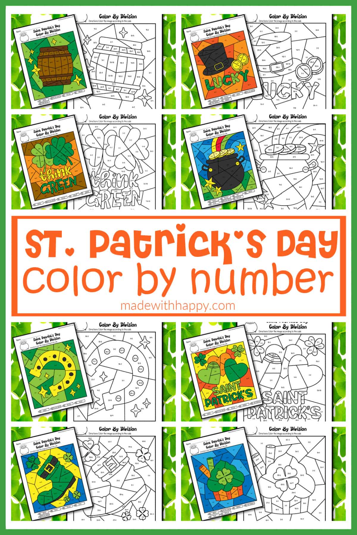 division color by number for st. patrick's day